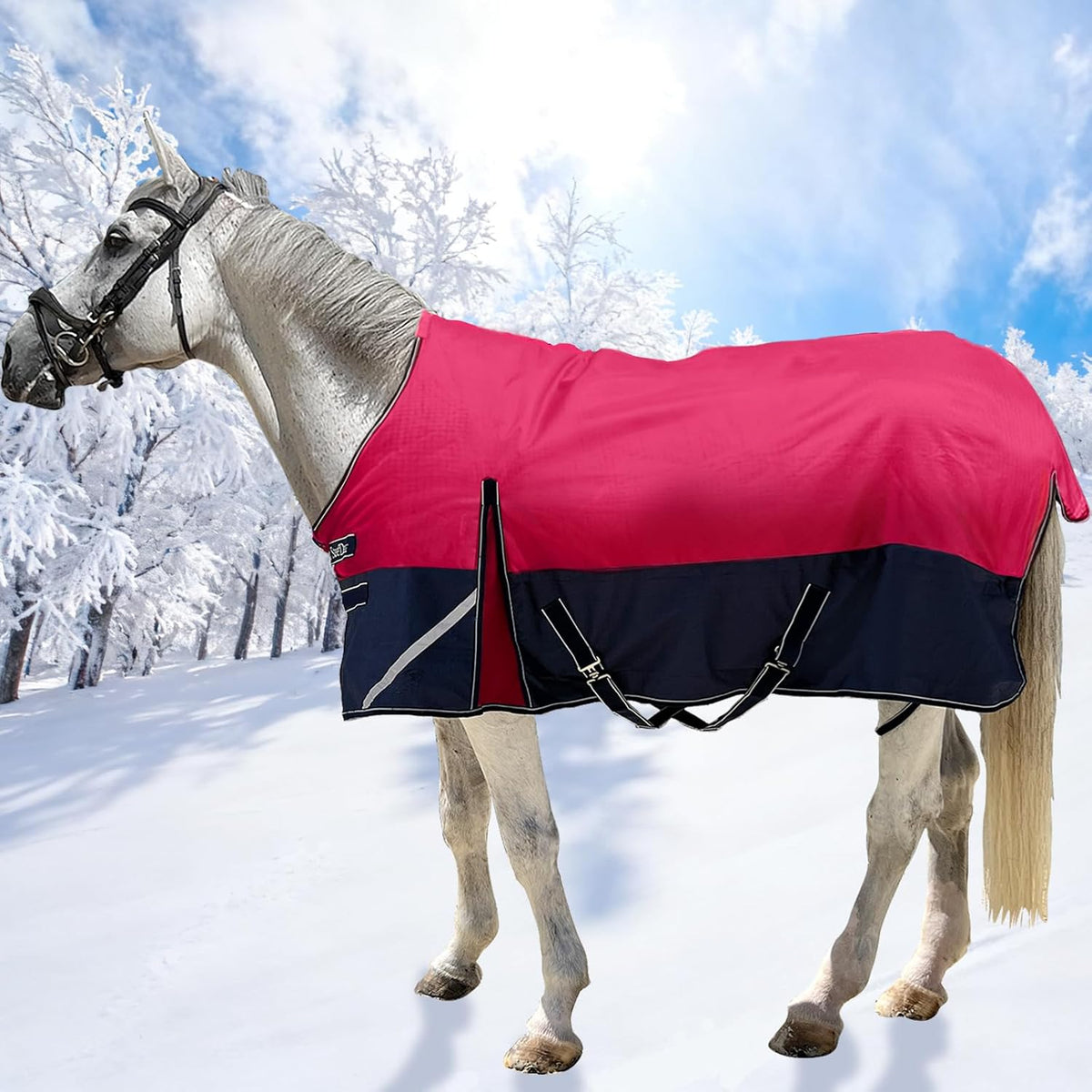 1200D Horse Blanket Turnout Sheet Waterproof and Breathable Lightweight/Medium Fill,Horse Turnout Rug for Real Horses, with Reflective Strips Design (Dark Blue, 81'') - Image 9