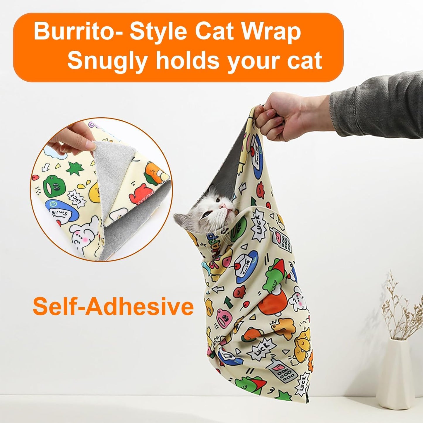 Microfiber interior lining cat grooming cloth wrapping mechanism close up