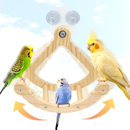 Jevnd kiln dried natural wood bird gym swing demonstrating the gentle swaying movement