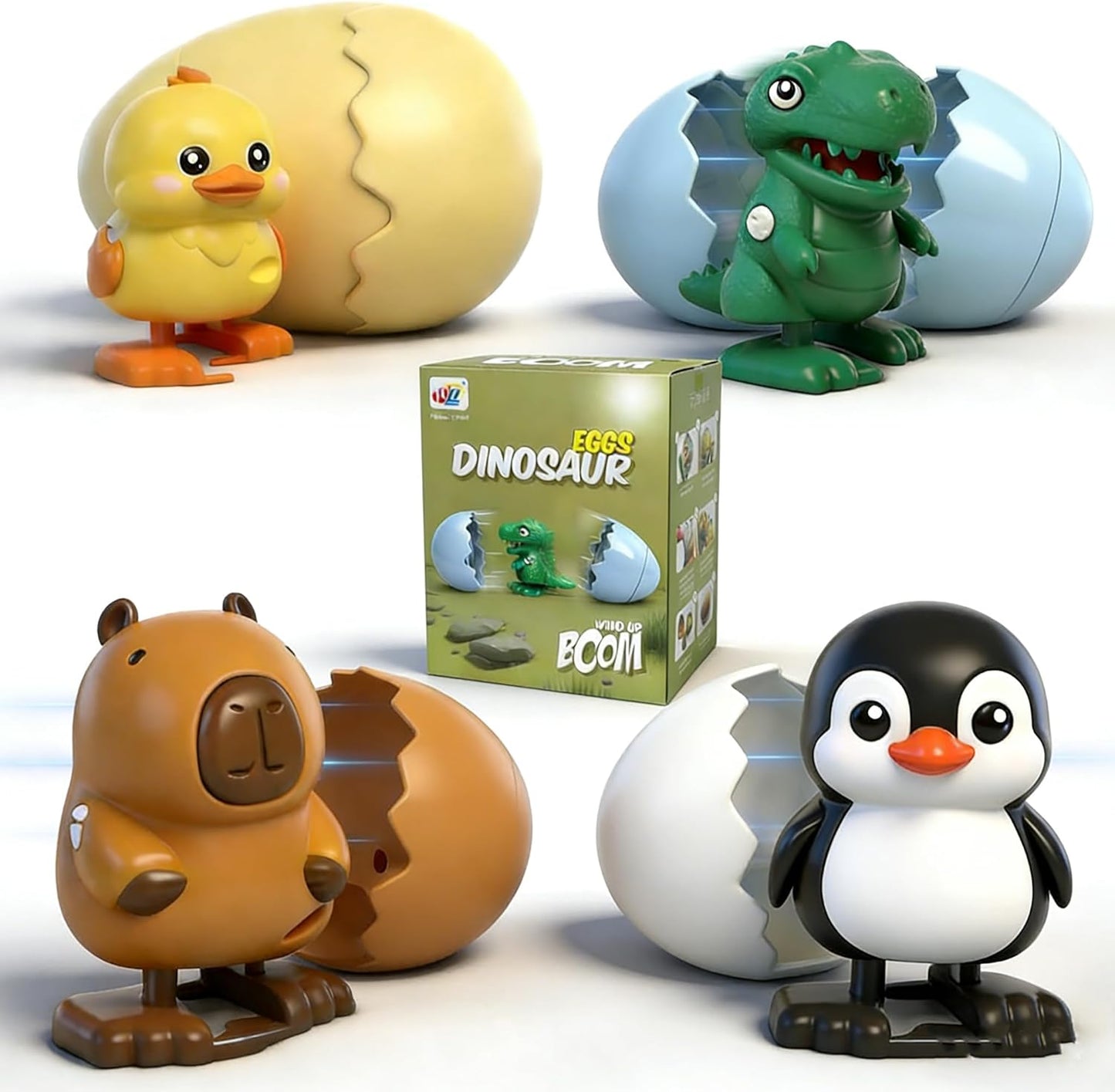 Keyrose wind up animal hatching surprise eggs four pack showing colorful product packaging front view