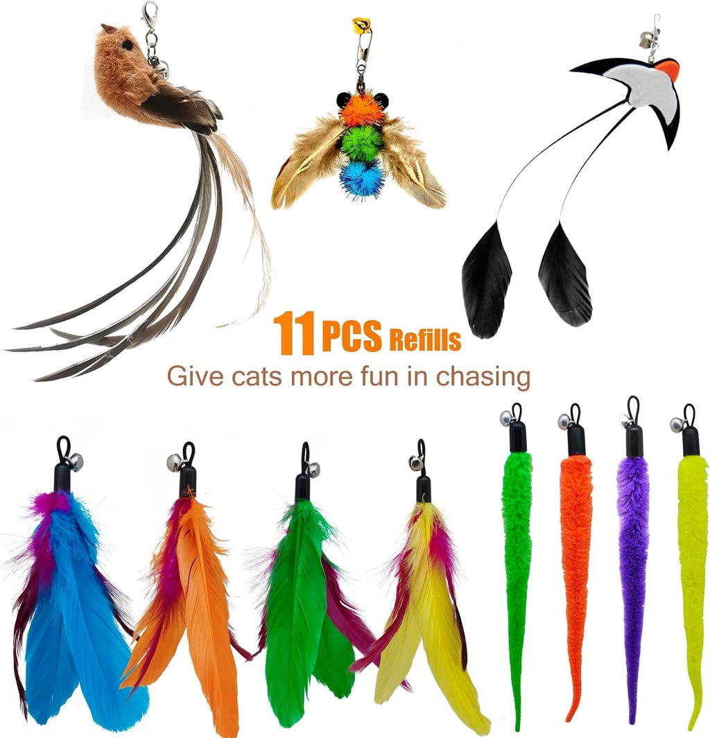 Miwoowim cat wand toy kit components laid out showing all individual replacement parts.