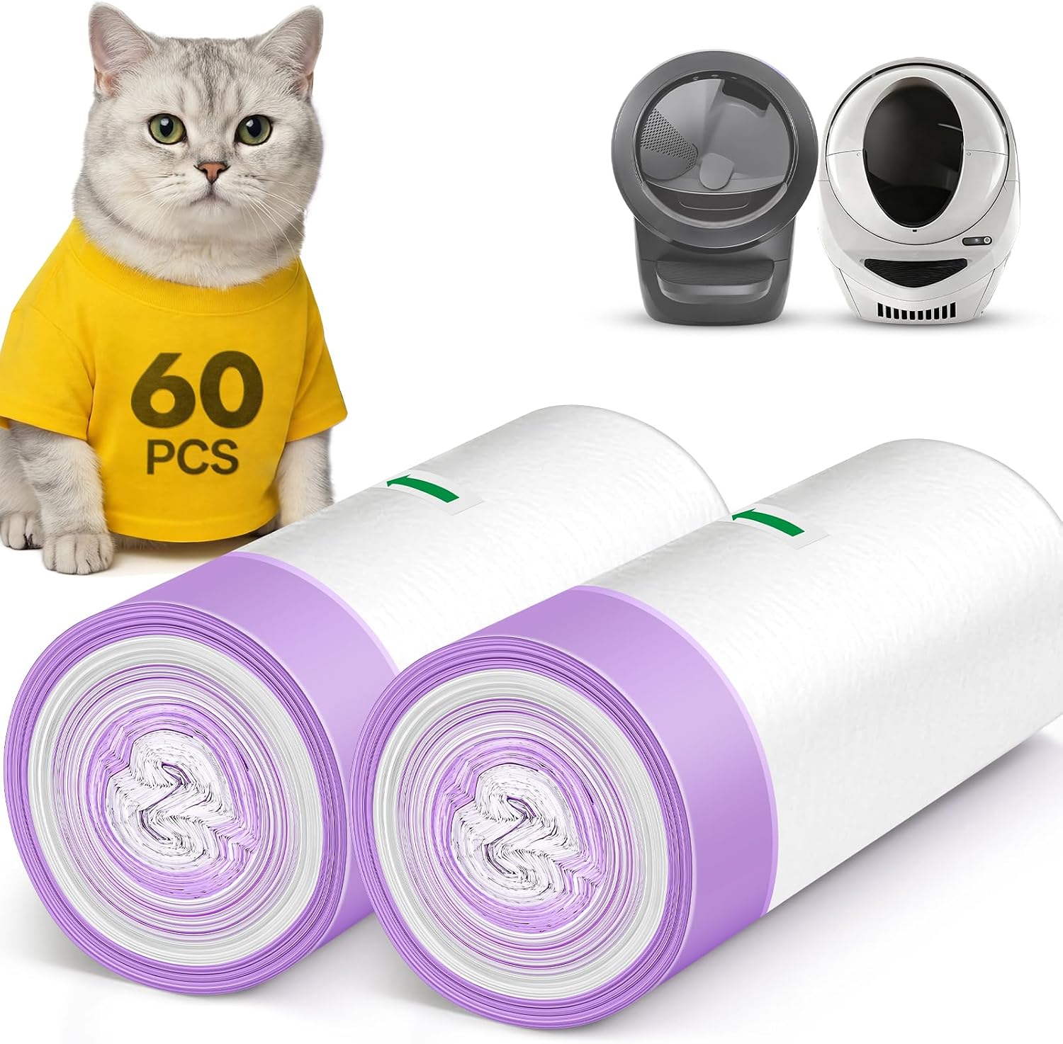 120 Pack Automatic Cat Litter Box Waste Bags Compatible with Litter Robot 4/3, 26LBS Heavy Duty Tear-Resistant Drawstring Cat Litter Liners, Sensor-Compatible,10-12 Gallon, 26.4" x 15.7" - Image 9