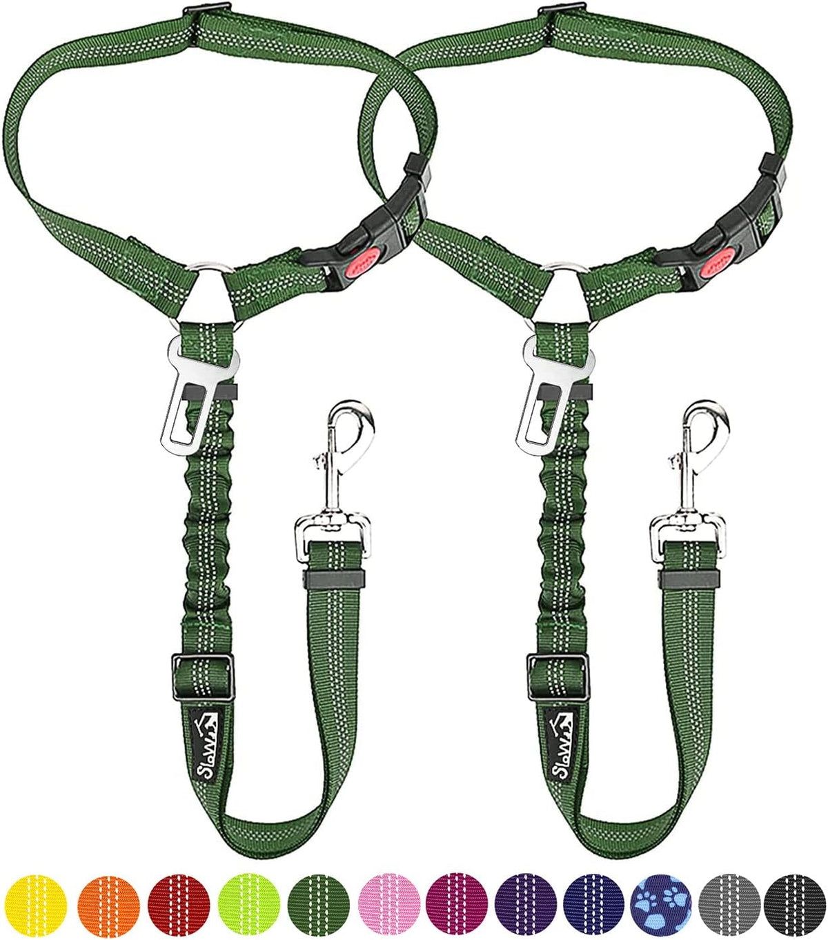 SlowTon Dog Seat Belt for Car, 2 Pack Dog Car Harness Seatbelt Adjustable with Elastic Bungee Buffer, 2 in 1 Pet Car Leash Headrest Restraint Dog Reflective Safety Tether (Black, Headrest+Clip) - Image 10