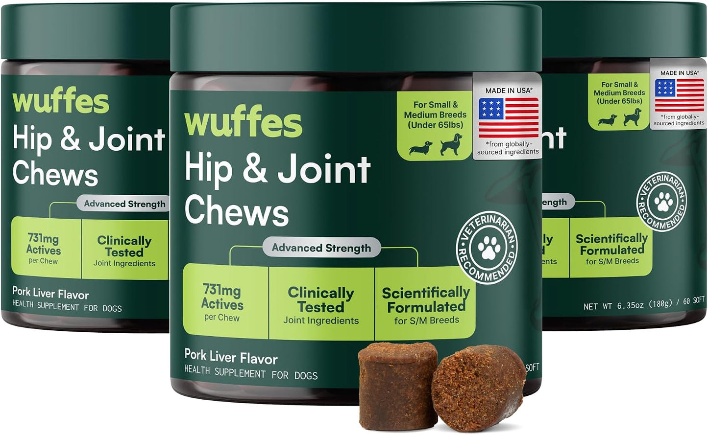Wuffes Advanced Dog Hip and Joint Supplement with Glucosamine, Chondroitin, Omega 3, MSM, and Green Lipped Mussel, 60 Pork Flavored Chews for Small and Medium Dog Breeds - Image 14