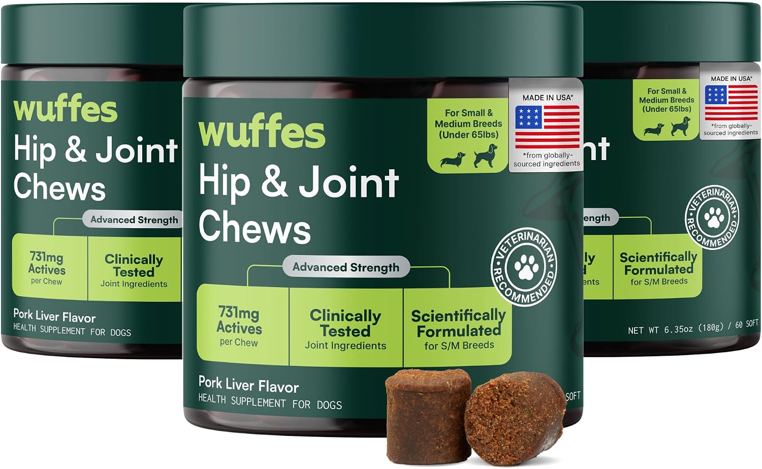 Wuffes Advanced Dog Hip and Joint Supplement with Glucosamine, Chondroitin, Omega 3, MSM, and Green Lipped Mussel, 60 Pork Flavored Chews for Small and Medium Dog Breeds - Image 14