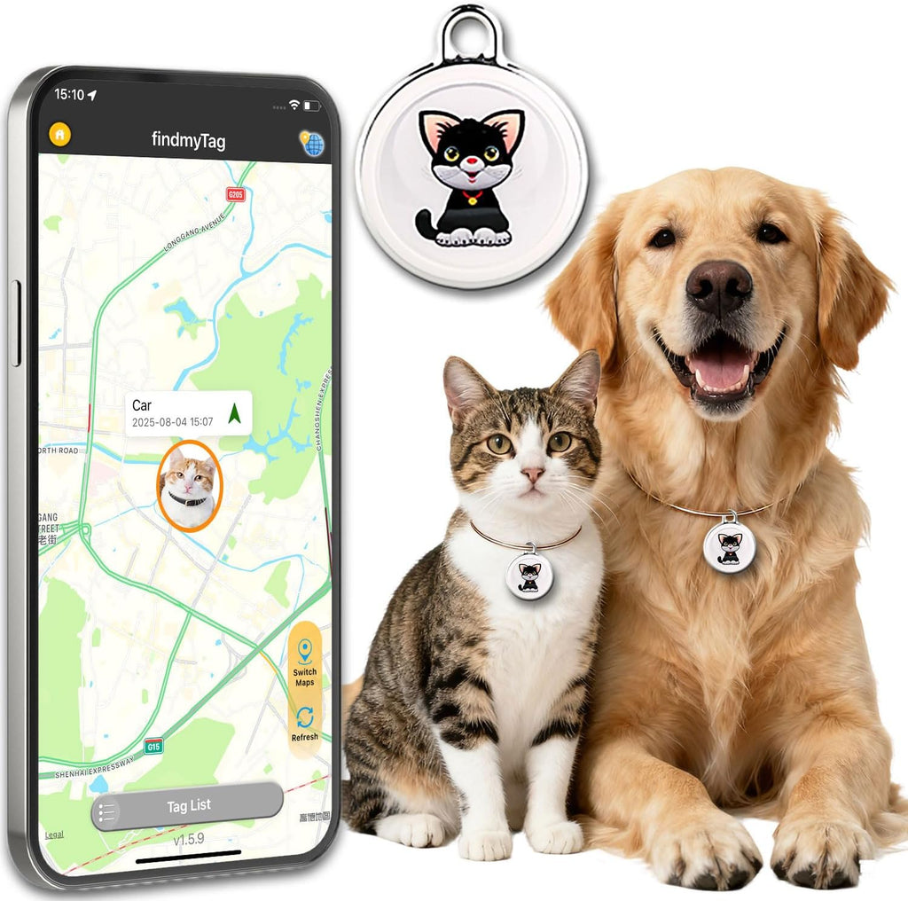Vebiso Smart Pet GPS Tracker front view showing the compact white circular tracking device.
