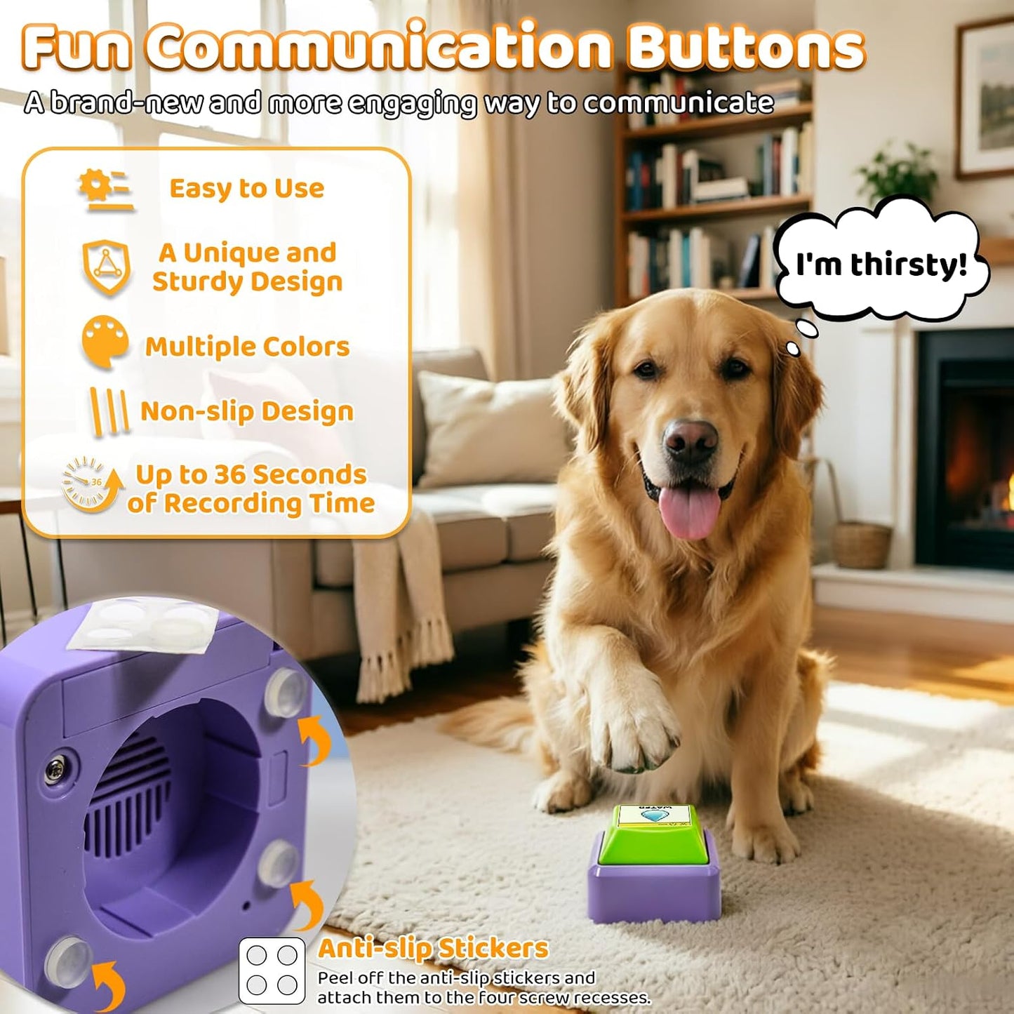 Close up of the interactive sticker sheets included with the recordable pet buzzers.