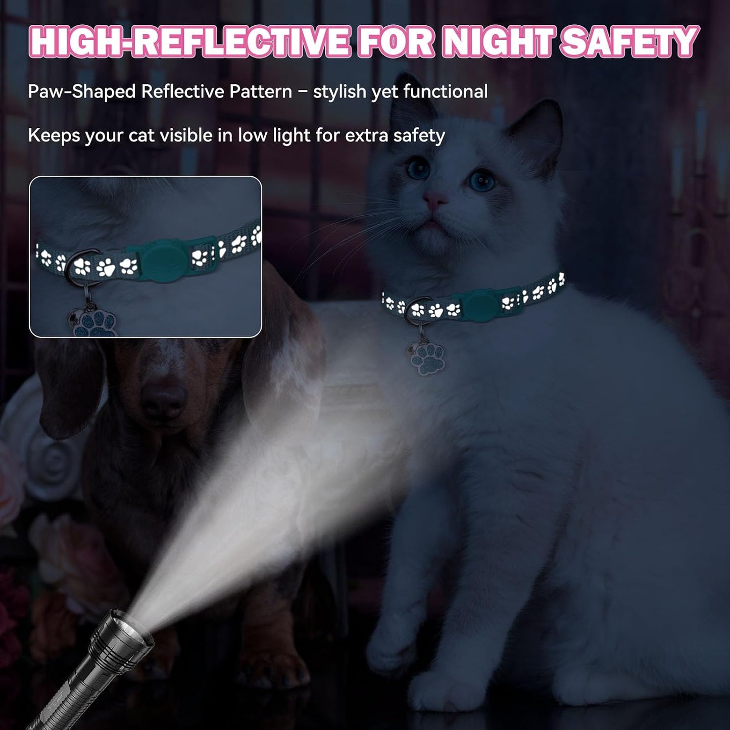 HLJ reflective safety kitten collar pack showing reflective paw patterns