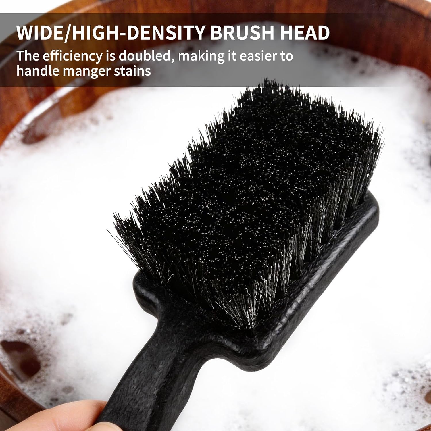 Close up view of the durable stiff black bristles designed for deep scrubbing