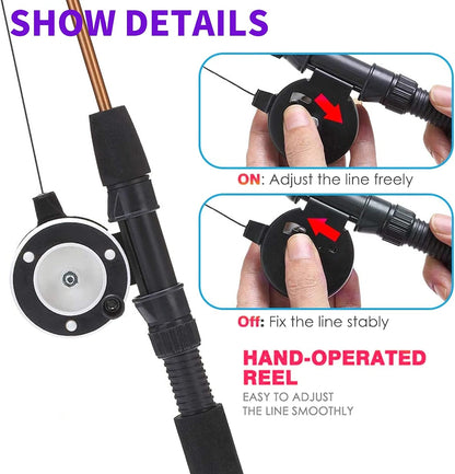 Whefory retractable cat teaser stick showing the secure pulley lock switch behind the line wheel