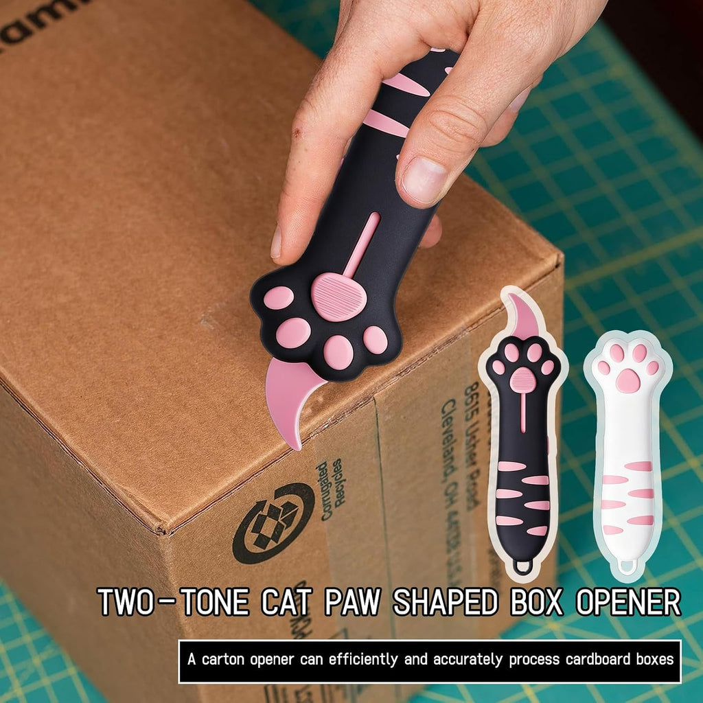 Meowkit cat paw cutter set displayed next to everyday shipping envelopes and parcels