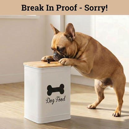 Dog Food Container Airtight 5-7 lb (25 Cup) Capacity - Cute Airtight Dog Food Storage Container with Bamboo Lid & Sturdy Metal Handle - White Metal Kibble Storage Bin for Dogs up to 50 lbs - Pet Jar - Image 9