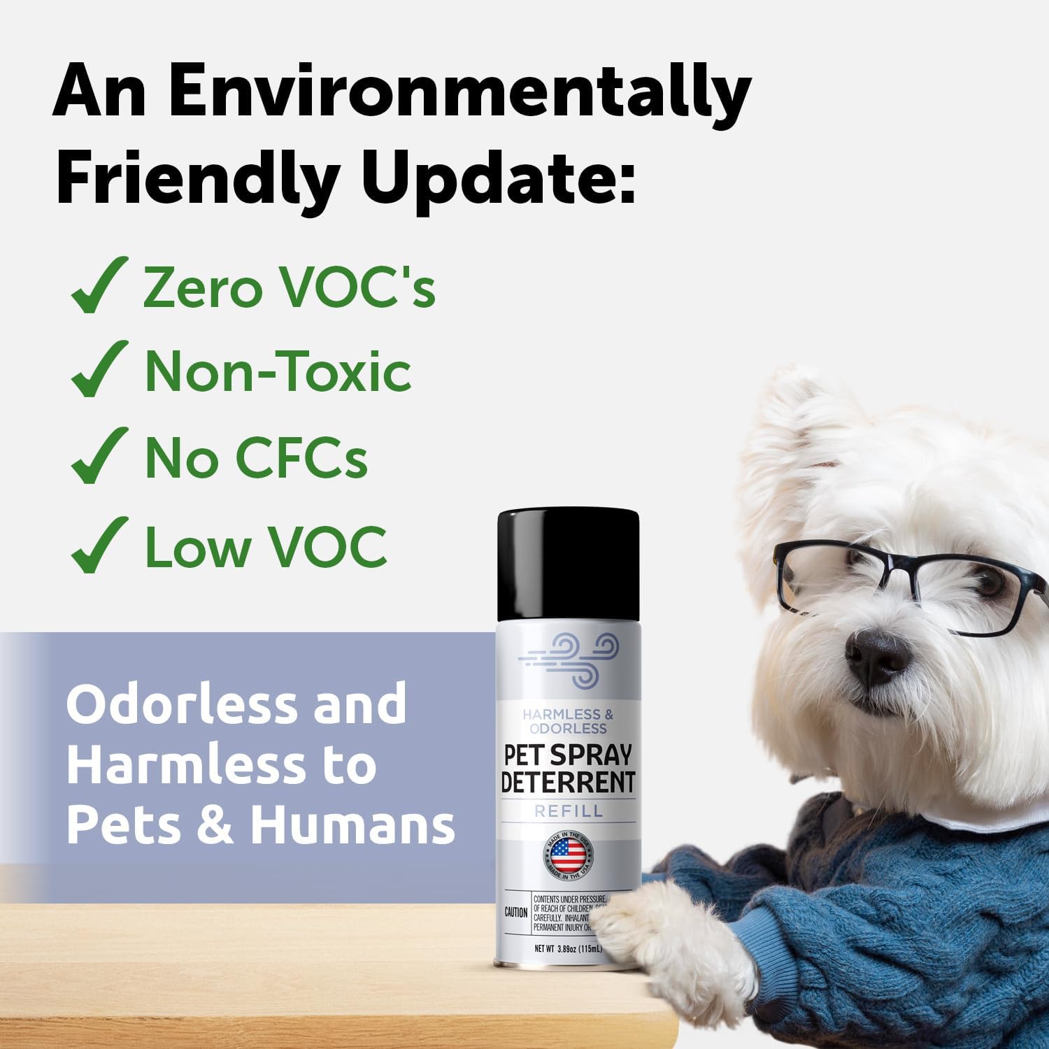 Berkland odorless non VOC family safe cat repellent spray canister set on kitchen counter