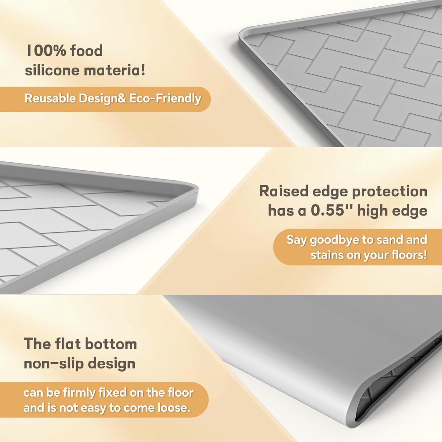 Easy to clean flexible gray silicone kitty litter tray mat