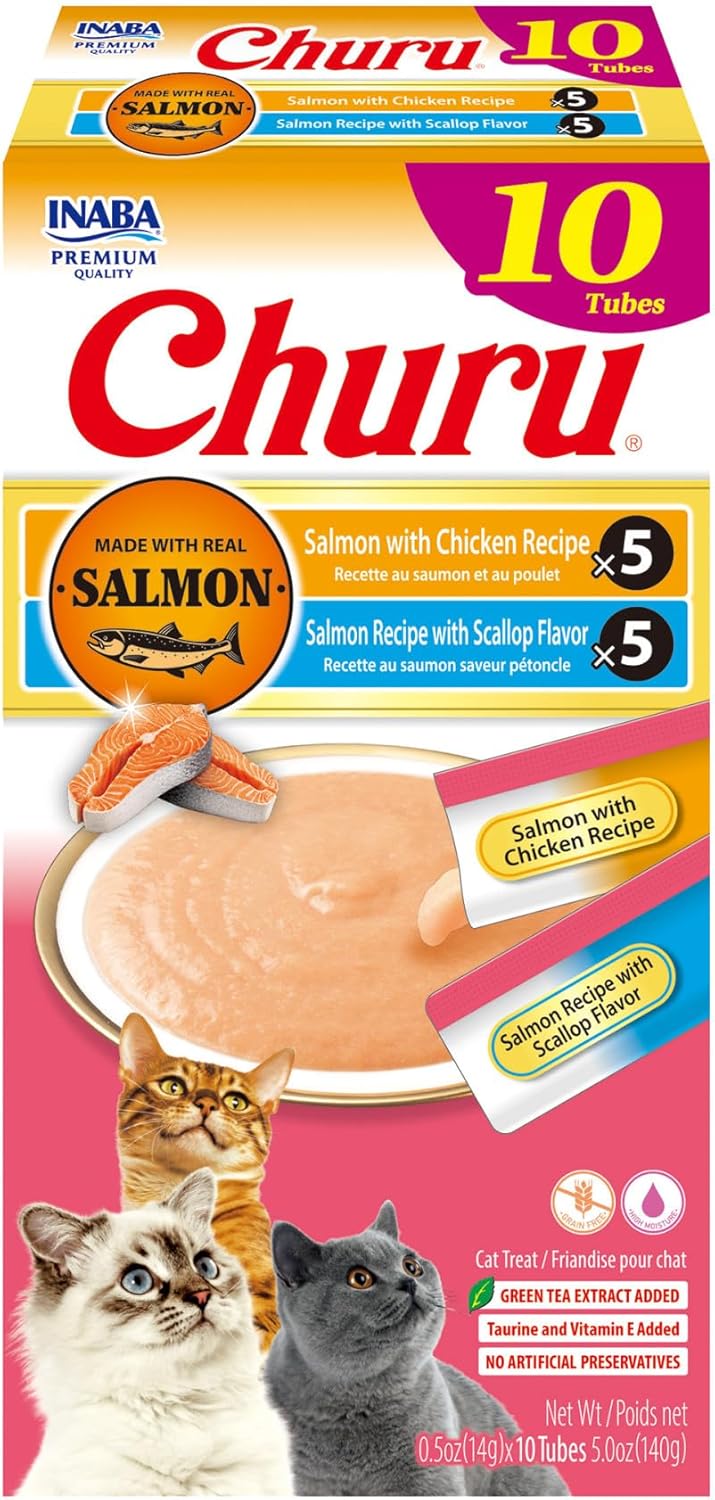 INABA Churu Cat Treats, Lickable, Squeezable Creamy Pure Cat Treat with Green Tea Extract & Taurine, 0.5oz. Each Tube, 20 Tubes, Scallop & Crab Variety - Image 11