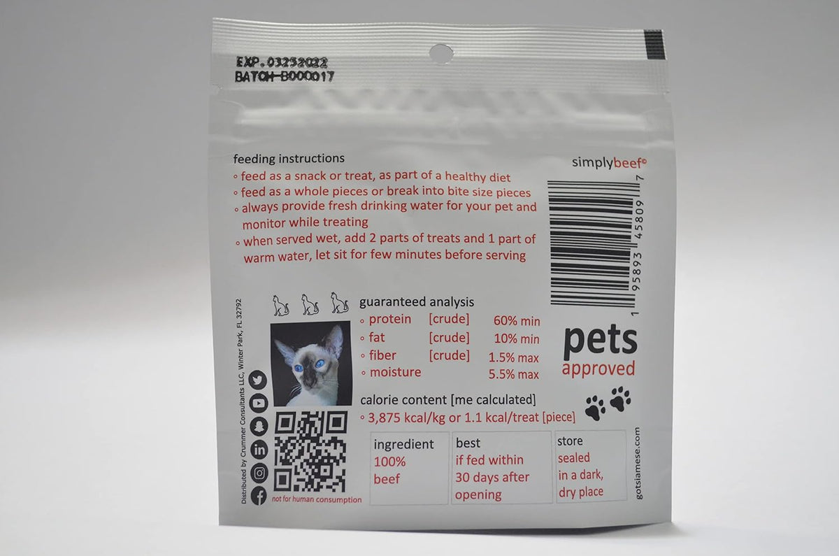 Close up of Got Siamese? dehydrated beef chunks for cats and dogs
