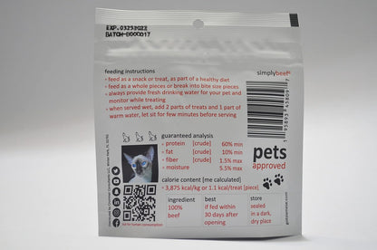 Close up of Got Siamese? dehydrated beef chunks for cats and dogs