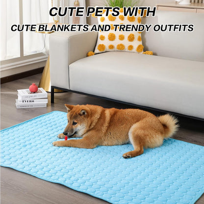 Extra small 15.7 by 11.8 inch pet cooling mat placed on a tiled floor