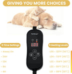 Thermostatically controlled pet warming mat inside an indoor dog crate.
