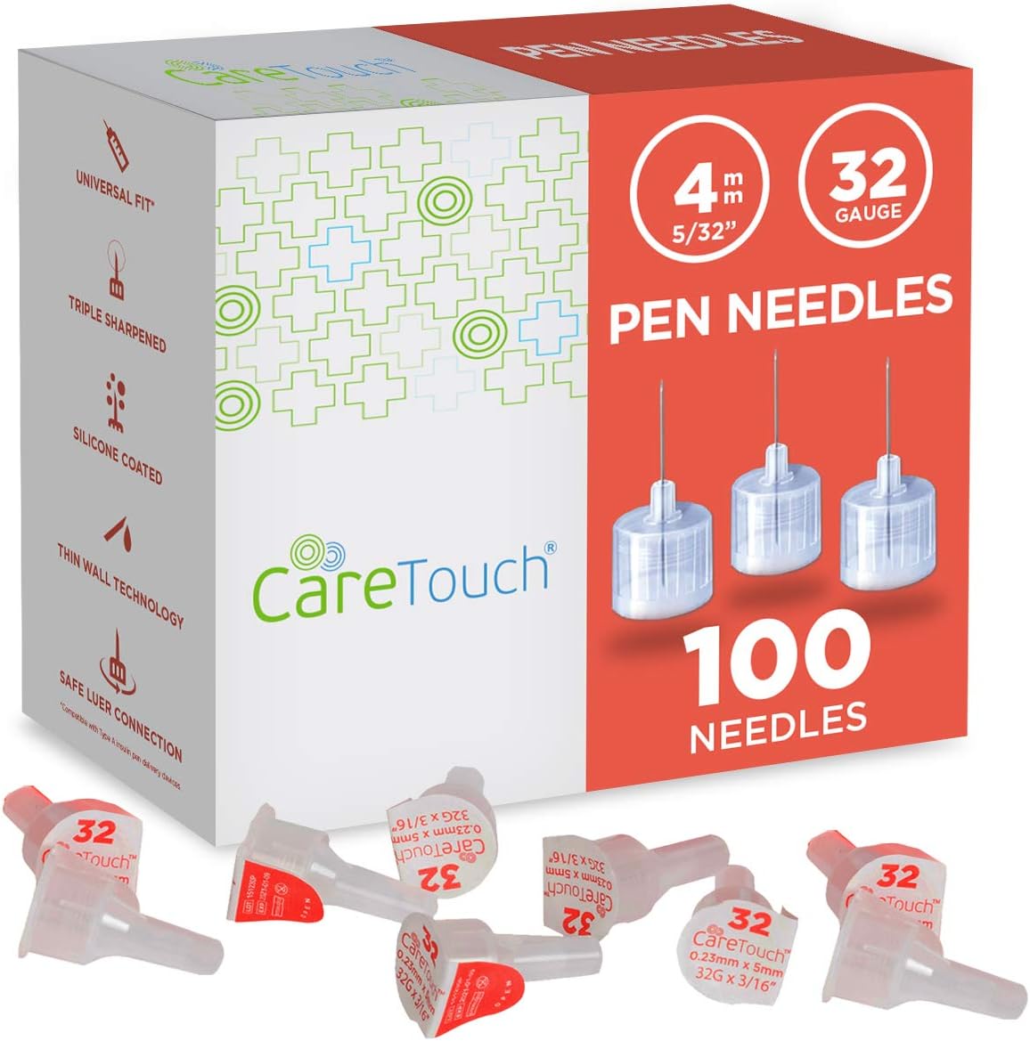 Care Touch CTPN32532 Insulin Pen Needles box front view 100 count.