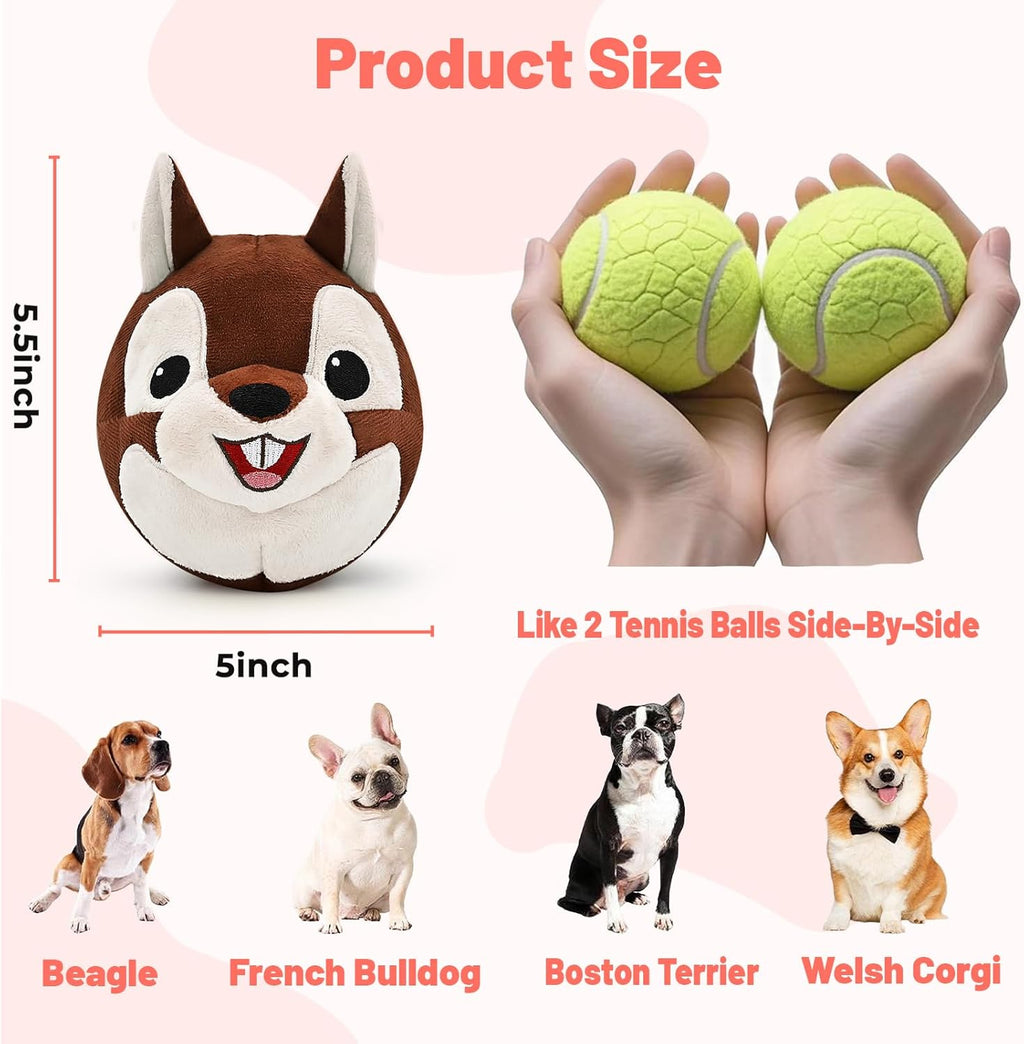 Durable stitching detail on interactive squirrel pet toy