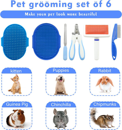 Crafterlife pet massage glove brush being used to gently groom a small bunny.