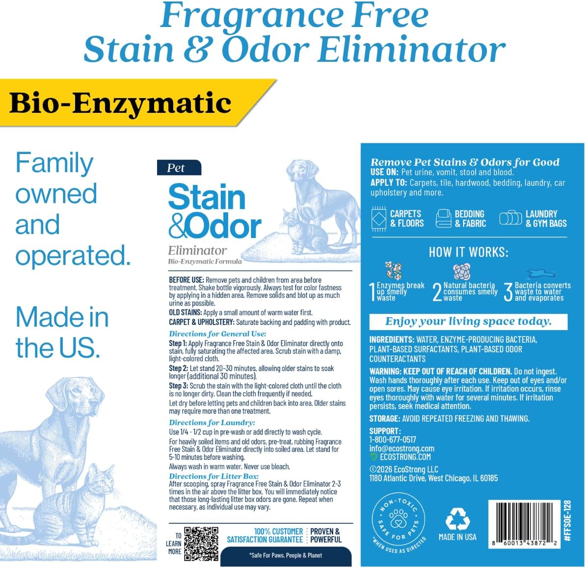 Eco Strong Pet Stain and Odor Remover - Cat Urine Enzyme Cleaner, Urine Destroyer for Dogs, Pet Urine Enzyme Cleaner [All New Fragrance Free] - 128oz - Image 8