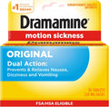 Dramamine Original Motion Sickness Relief 36 Count box front view for travel nausea relief