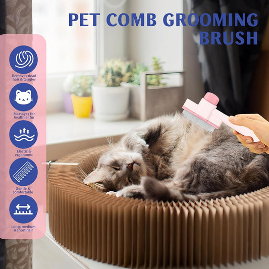 Self cleaning pet slicker brush with retractable button mechanism