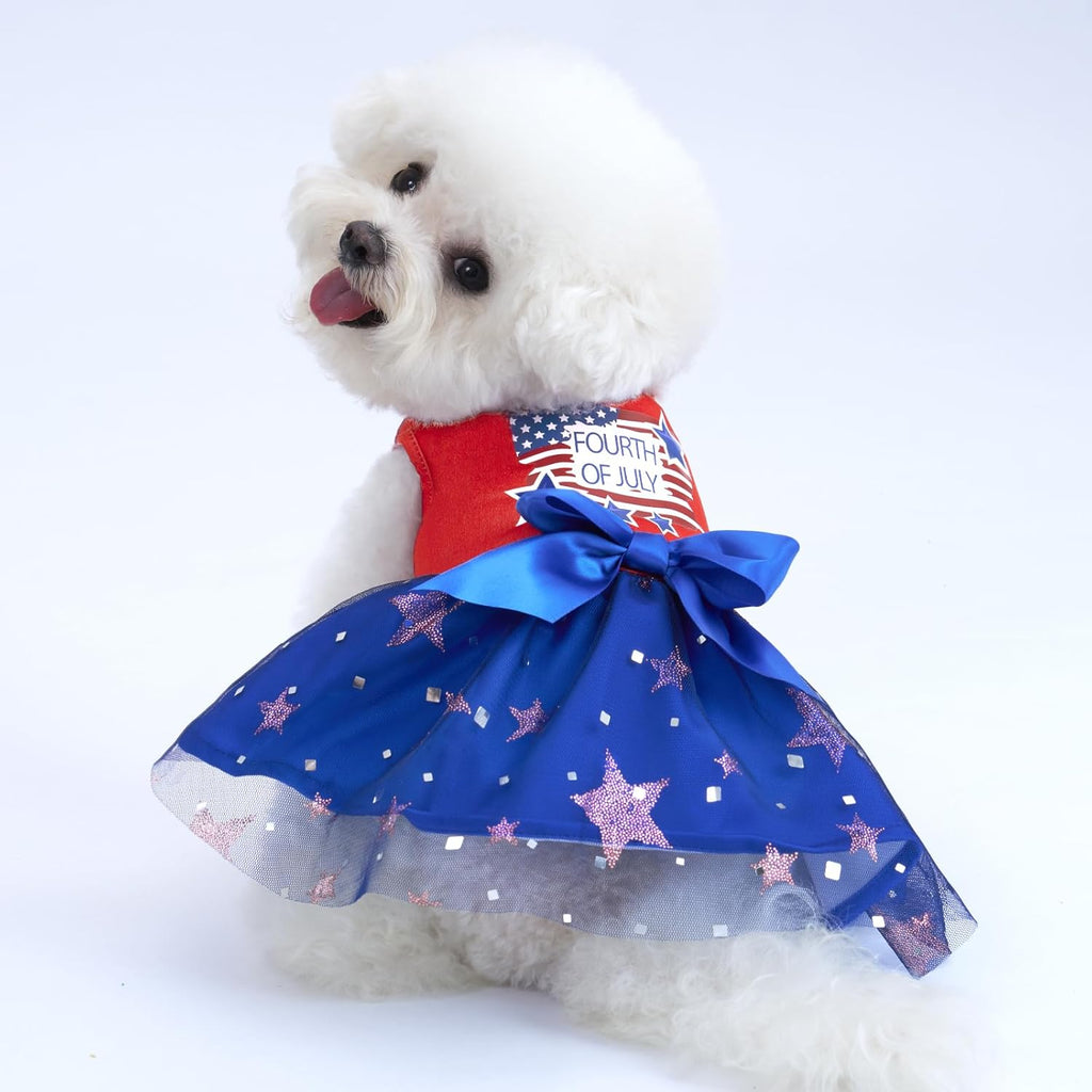 XPUDAC 4th of July Dog Dress Patriotic Clothes Stars Skirt with Bow Independence Day Doggie Outfit Pet Holiday Apparel for Small Dog Girl Cat, XXS - Image 10