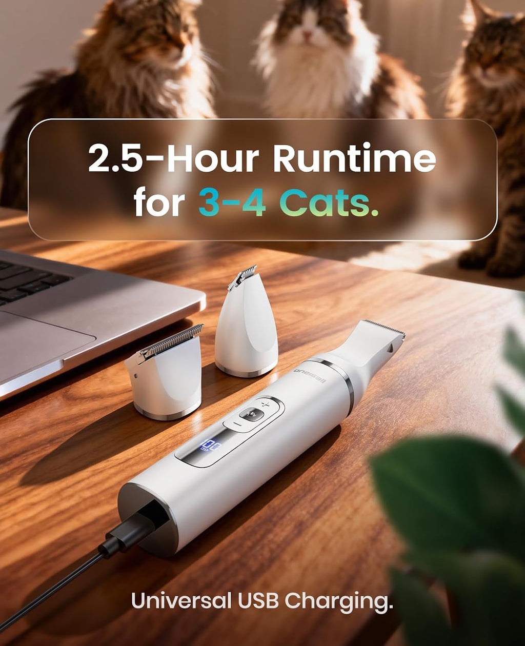 Precision paw trimmer attachment head installed on the rechargeable pet grooming tool.