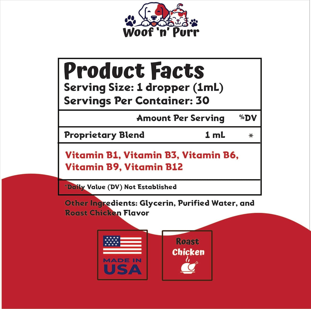 Liquid Vitamin B complex appetite stimulant for cats bottle with dropper
