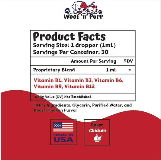 Liquid Vitamin B complex appetite stimulant for cats bottle with dropper