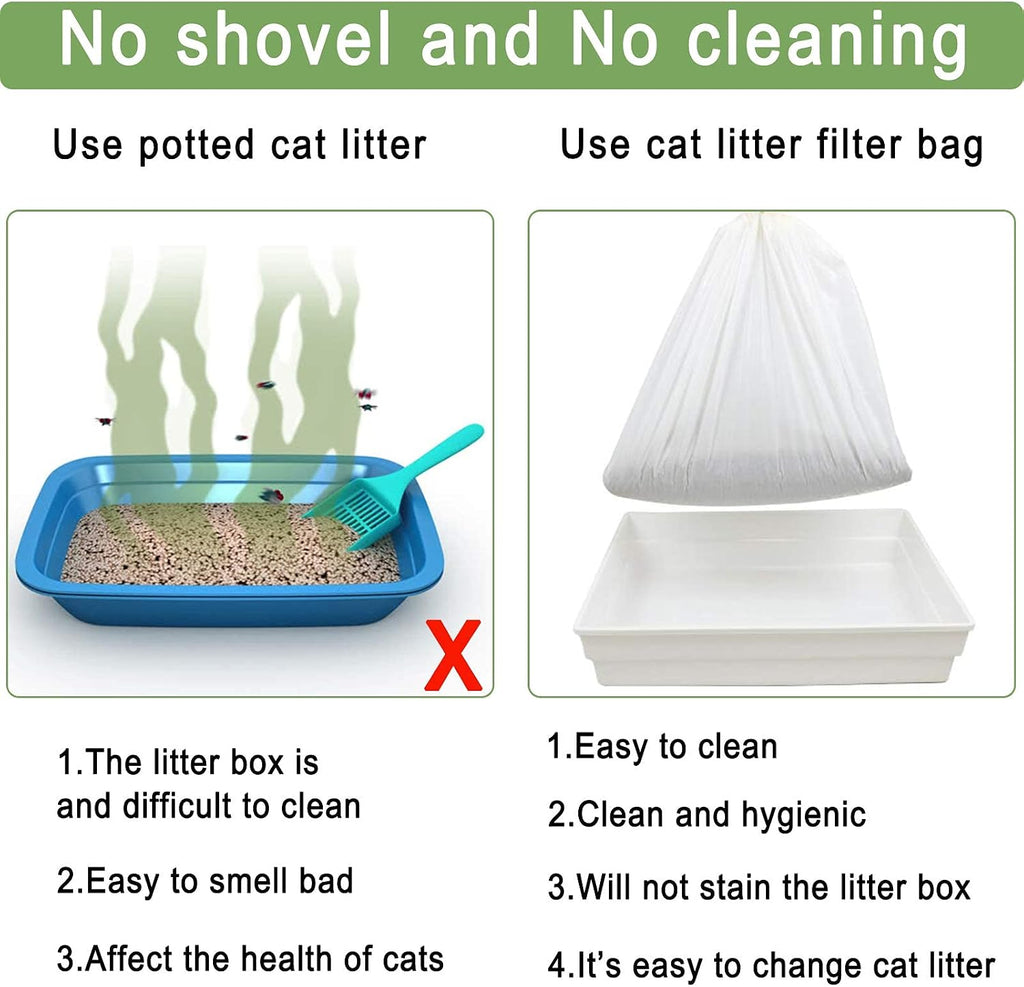 Large size thirty-six by eighteen inch sifting cat litter bag in use
