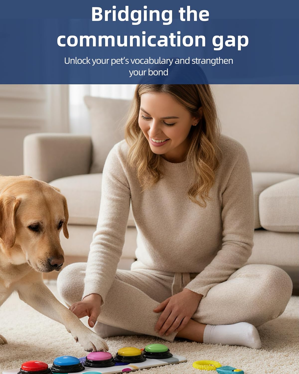 An audio soundboard communication setup for dogs and cats