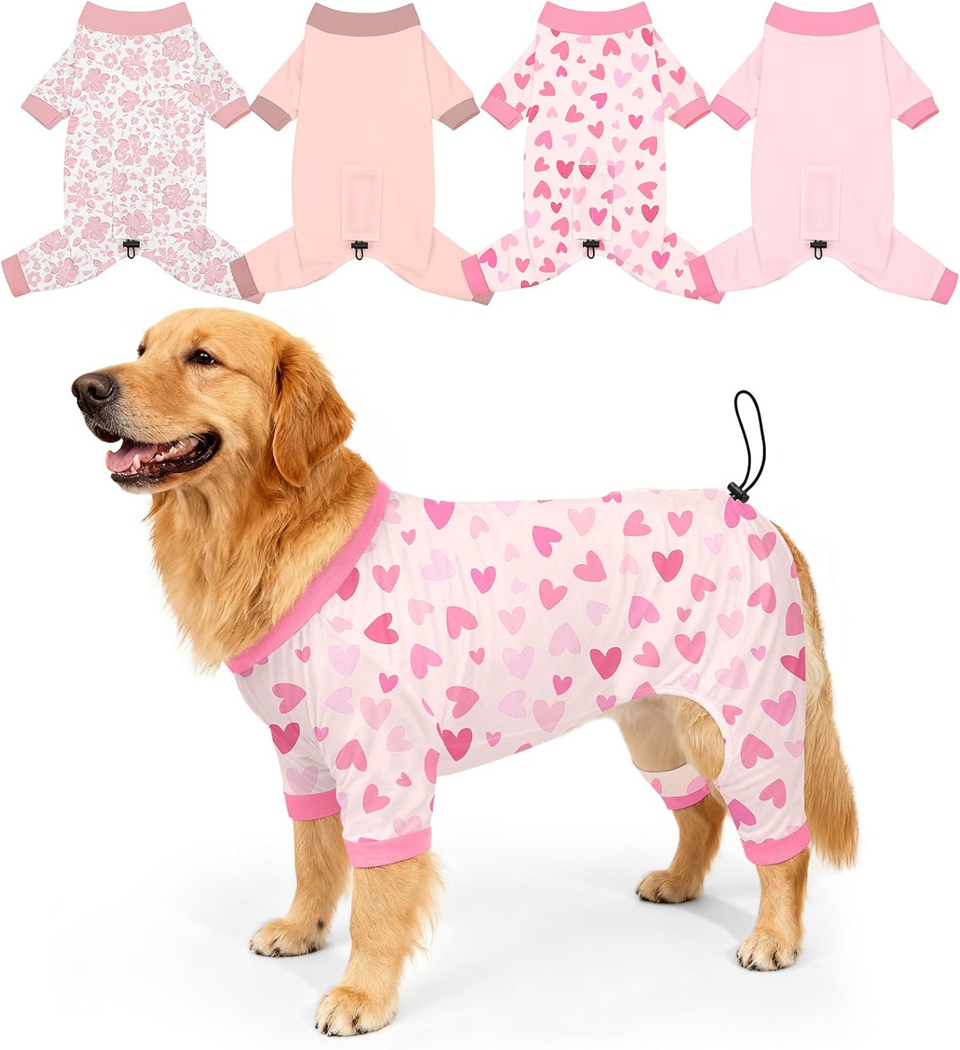Bienbee Dog Pajamas, 4 Pack Dog Recovery Suit Shedding Suit Cute Soft Puppy Clothes Dogs Pjs Onesies Jammies Adjustable Breathable & Stretchy Clothes for Small Medium Large Dogs Girl Boy Puppy-M - Image 12