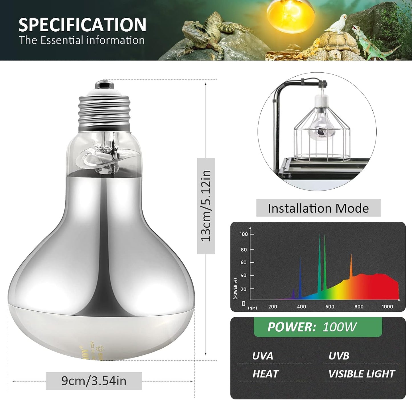 MIXJOY self ballasted reptile basking light bulb close up view