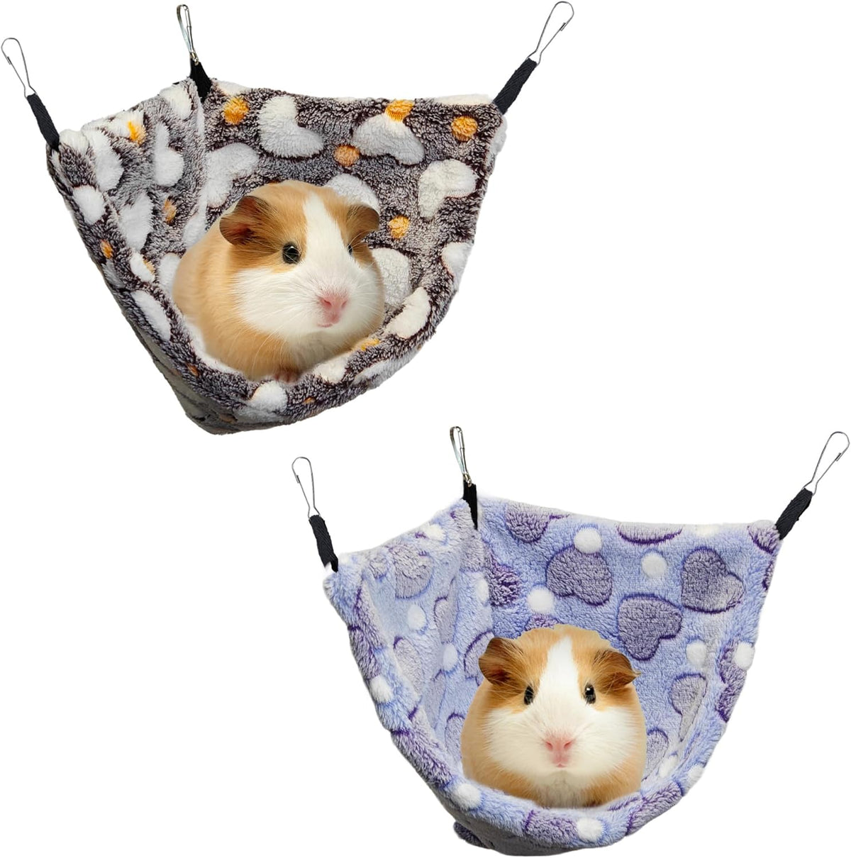 GOMICRAFT hanging corner hammock pack of two front view in coffee and purple colors for small pet cages.