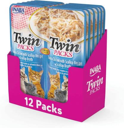 Twelve count box of Inaba twin pack cat food toppers