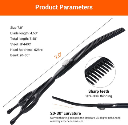 DRGSKL professional dog shears side profile highlighting the ergonomic handle design for comfortable grip.