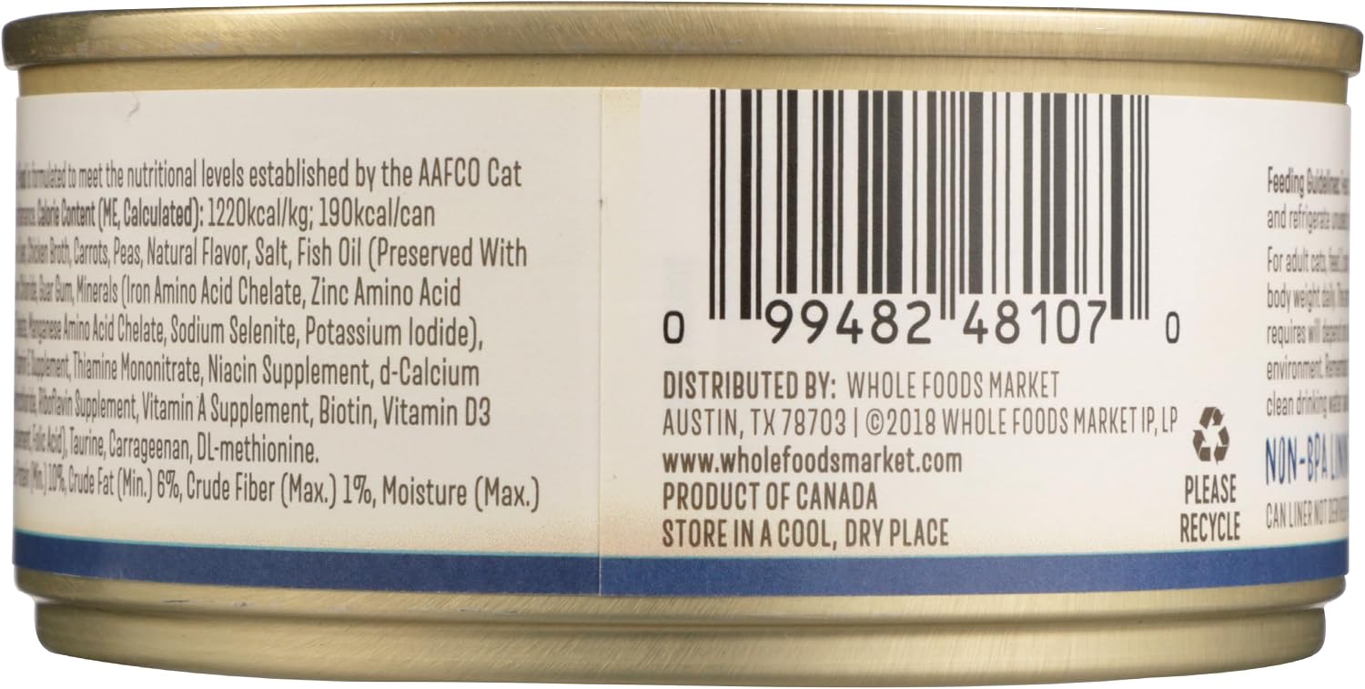 Whole Paws chicken patÃ© wet cat food can ingredients label