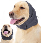 Tiagoboo calming wrap protecting a dog's long ears during mealtime