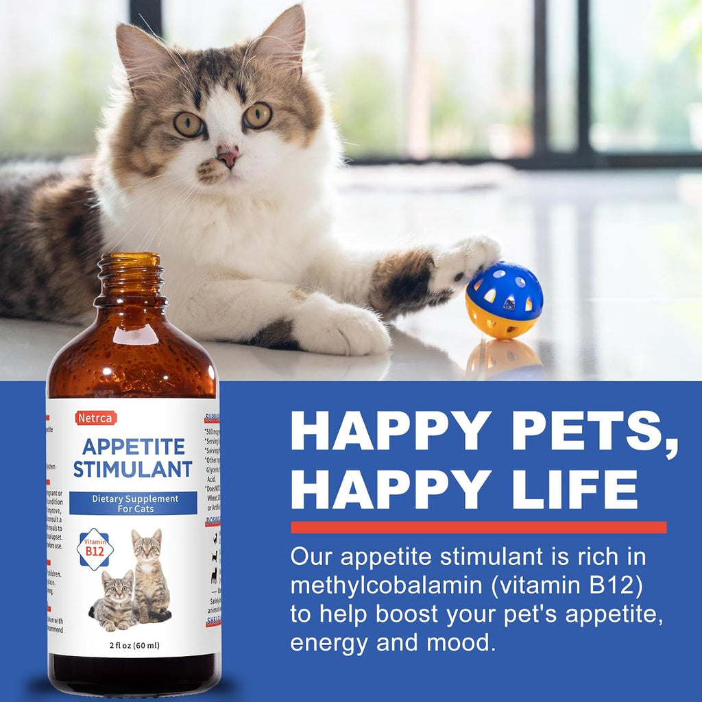 USA imported cat appetite stimulant liquid mixed into a pet food bowl for easy administration