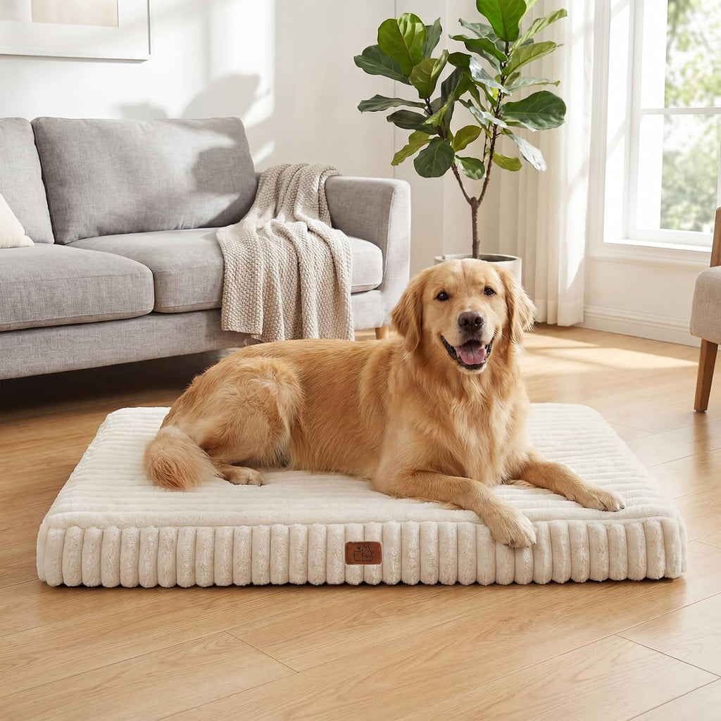 Orthopedic Dog Bed for Large Dog, Waterproof Pet Bed,Non-Slip Bottom and Egg-Crate Foam with Removable Washable Cover Crate Bed,Cream,36"x27"x3" - Image 1