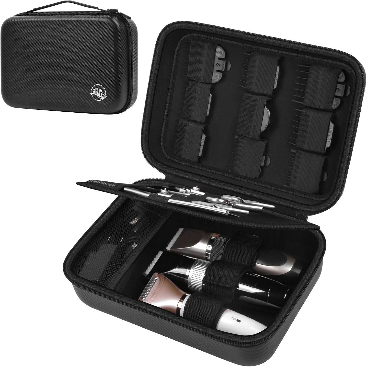 Boobowl barber accessories bag front view showing black hard travel case