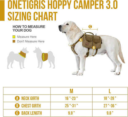 OneTigris vintage style cotton canvas dog pack resting flat showing symmetrical saddlebags