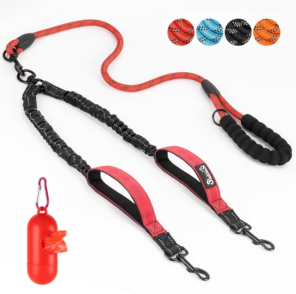 SlowTon Double Leash for Two Dogs - No Tangle Dog Leash 360 degrees Swivel Reflective Double Dog Leashes with Two Padded Handles, Shock Absorbing Walking Training for Small Medium Dogs (Black, 25-150 lbs) - Image 10