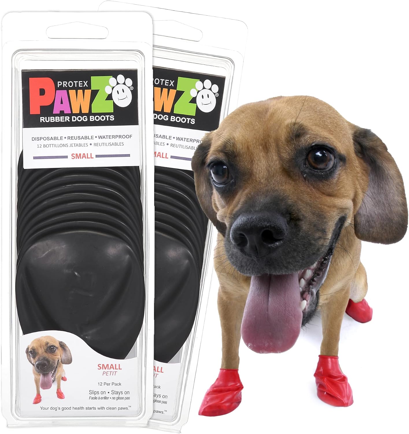 PawZ rubber dog boots for small paws in black front view