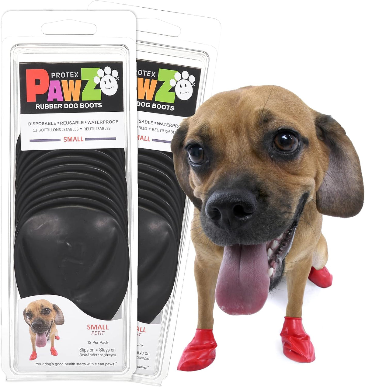 PawZ rubber dog boots for small paws in black front view