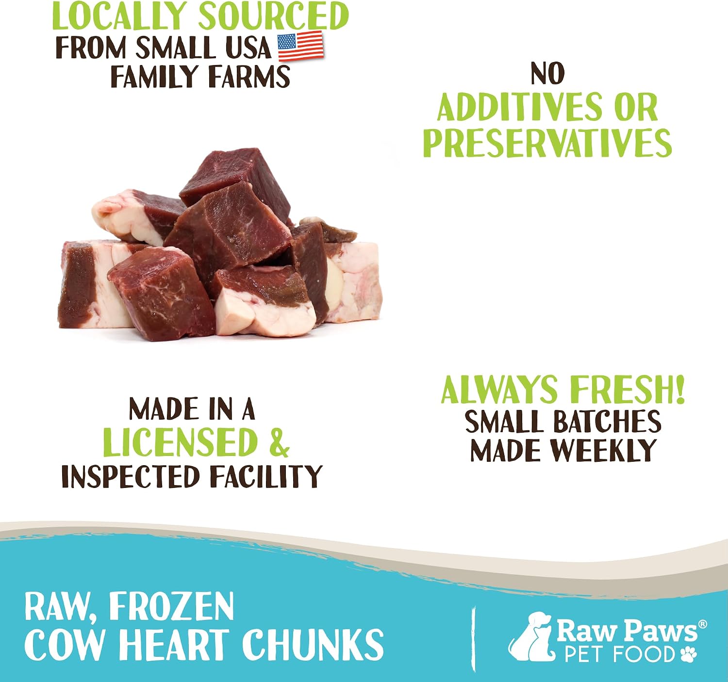 Raw Paws beef heart cubes raw meat for dogs and cats